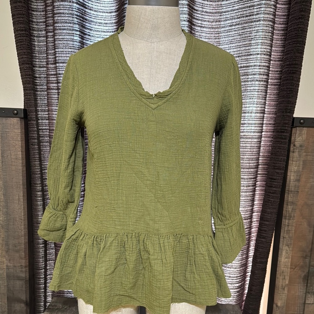 Olive Green Women's Ruffle Hem Top